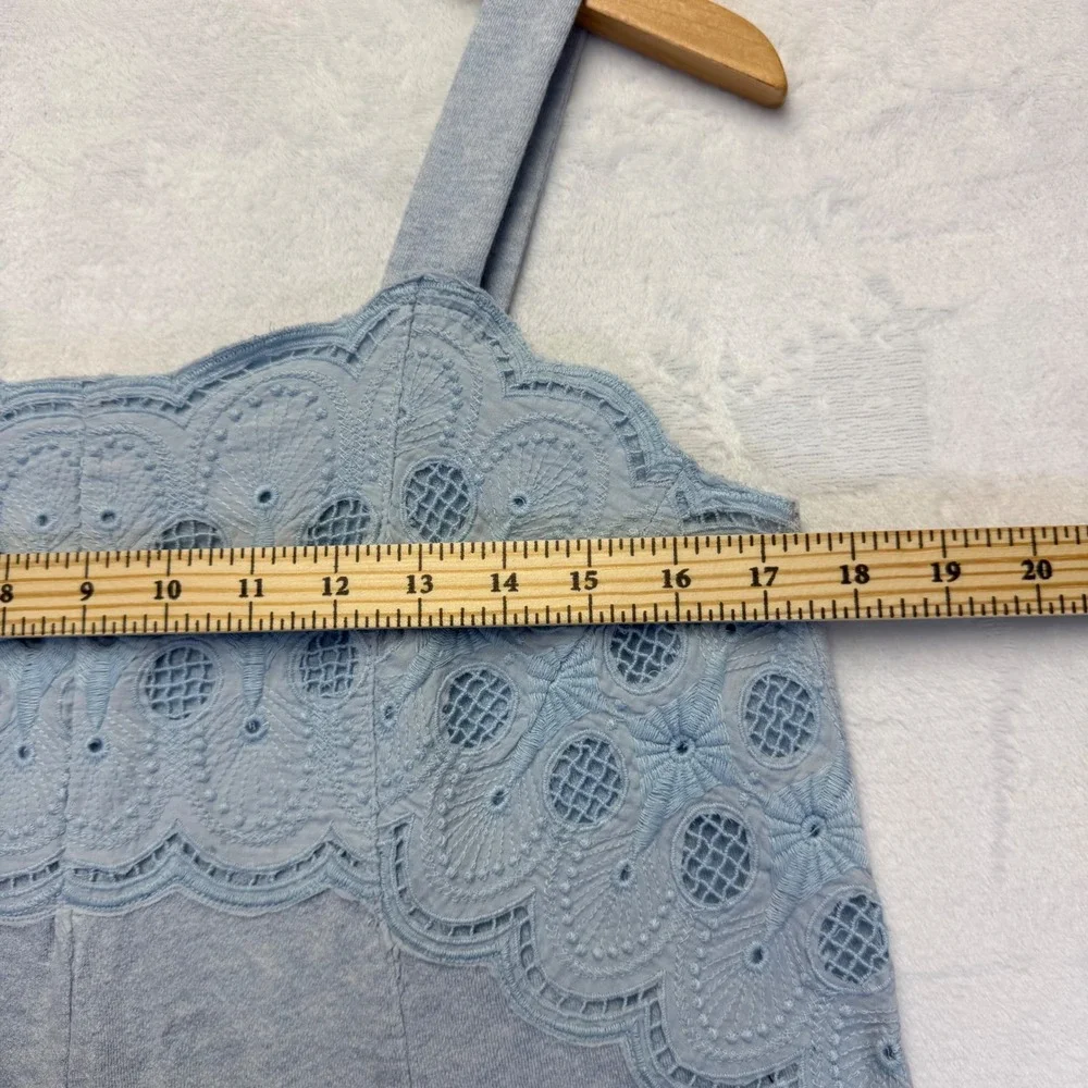 Soft Surroundings Blue Cotton Eyelet Lace Scalloped‎ A-Line Tank Dress XS 2DC36
